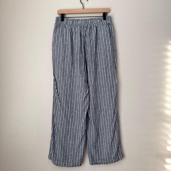 Briggs Womens Blue White Stripe Linen Blend Pants Flowy Stretch Waist Size Large - Picture 8 of 11